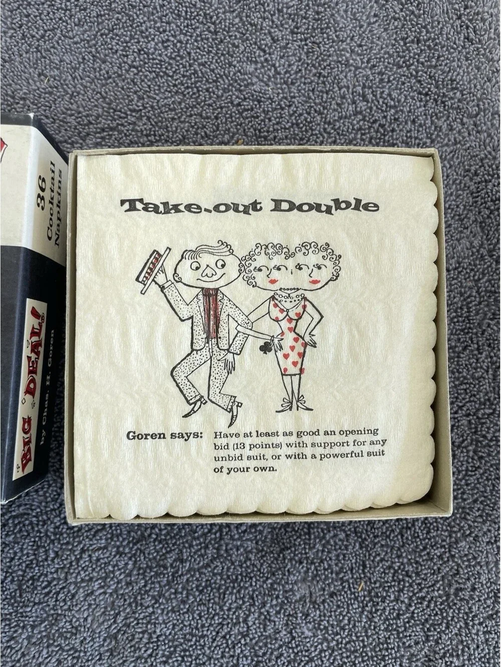 Rare Vintage Original Box Big Deal Bridge with Goren Cartoon Napkins